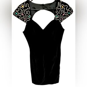 Evening Chic by Lola Berent Vntg Velvet Midi Jewled Little Black Dress